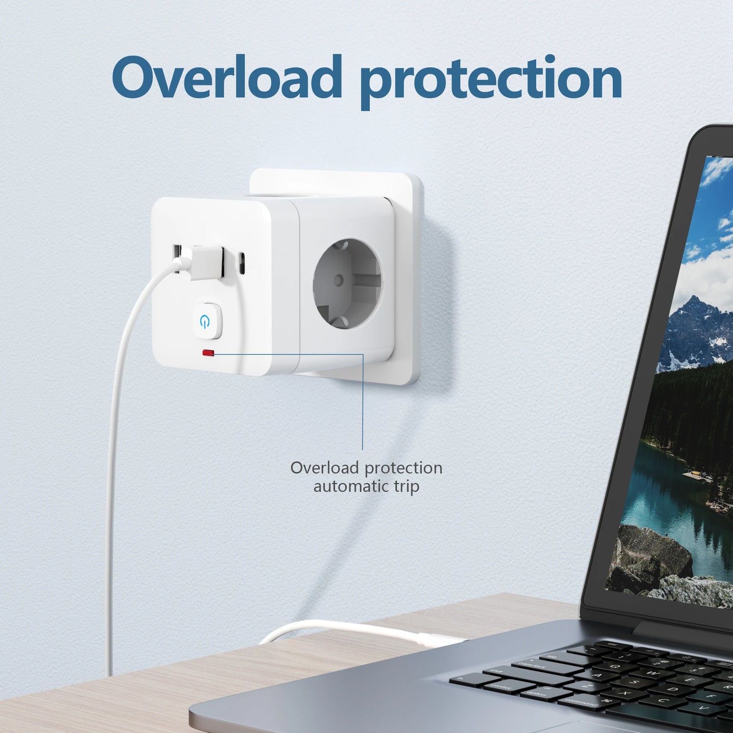 Tomada inteligente 7 em 1 padrão UE, EUA, com protetor de surtos, 3 tomadas, 3 portas USB e 1 porta Tipo C.