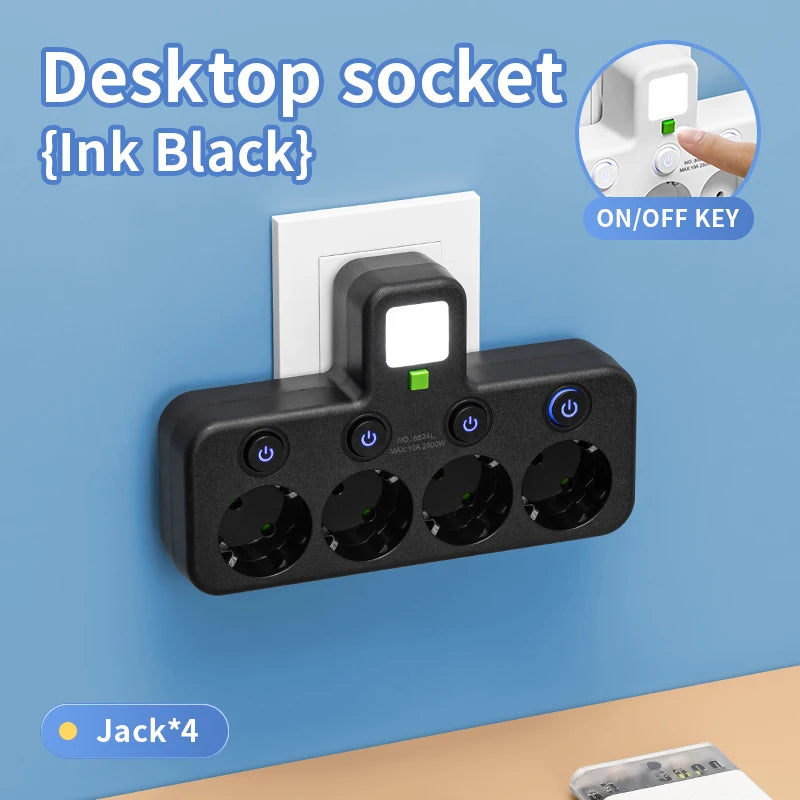 EU AC Plug Power Strip Wall Mounted Independent Switch Multitap Socket Network Filter With USB Charging Network Filter Adapter